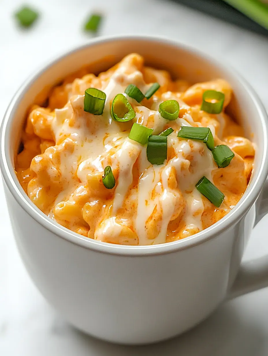 Buffalo Chicken Mug Mac & Cheese: Quick, Cozy, and Microwave-Ready 11 Buffalo mac and cheese in a mug topped with ranch and green onion