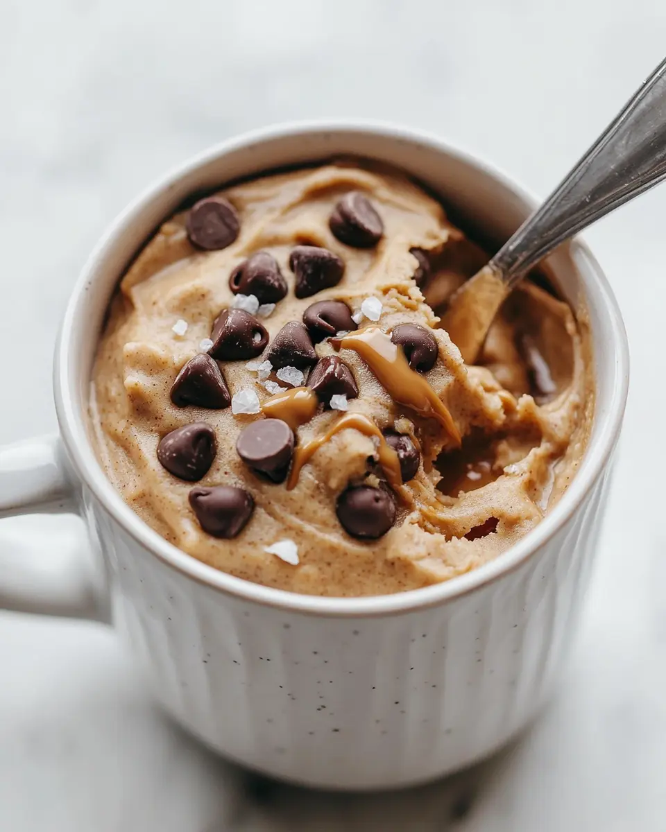 Protein Cookie Dough Mug: Safe, Sweet & Satisfying in 2 Minutes 2 Spoonful of soft protein cookie dough mug with melty chips