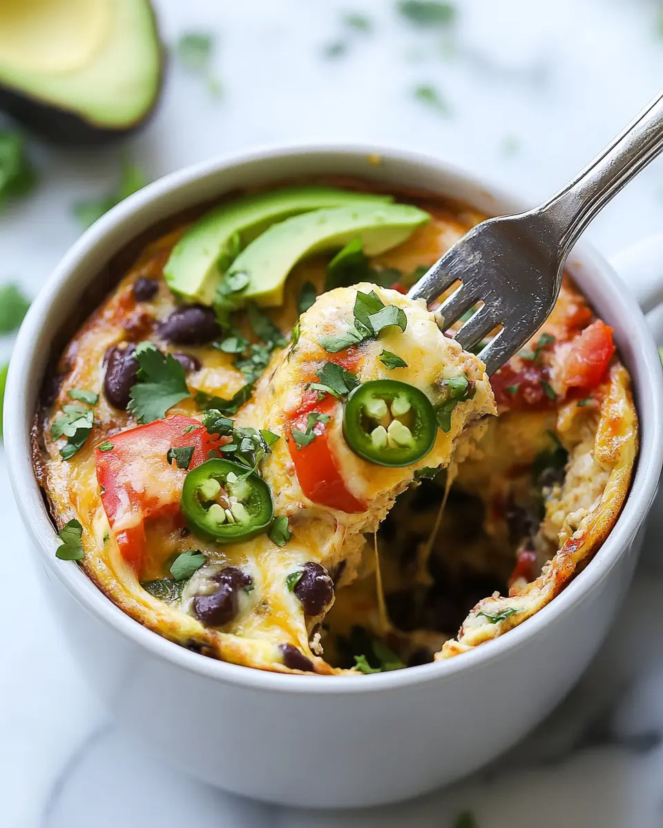Tex-Mex Mug Omelette: Quick, Spicy, and Ready in Under 5 Minutes 14 Spicy mug omelette topped with avocado, jalapeños, and cilantro