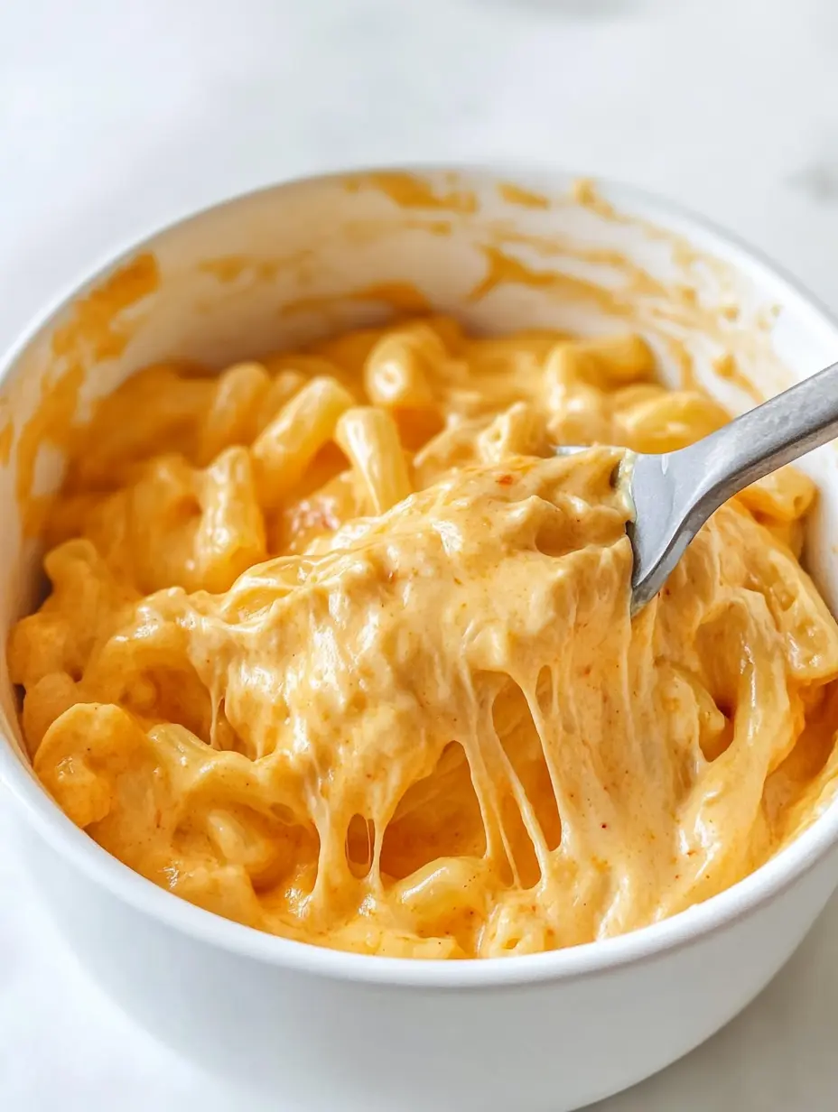 Buffalo Chicken Mug Mac & Cheese: Quick, Cozy, and Microwave-Ready 10 Spoon scooping creamy buffalo mac and cheese in a white bowl