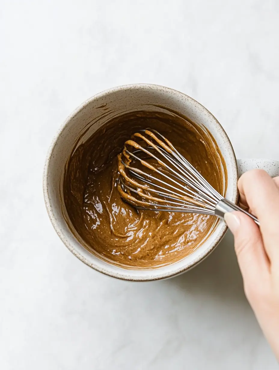 Lotus Biscoff Mug Cake – The Cozy 5-Minute Dessert You’ll Crave Daily 9 Mixing Lotus Biscoff mug cake batter in ceramic mug with whisk