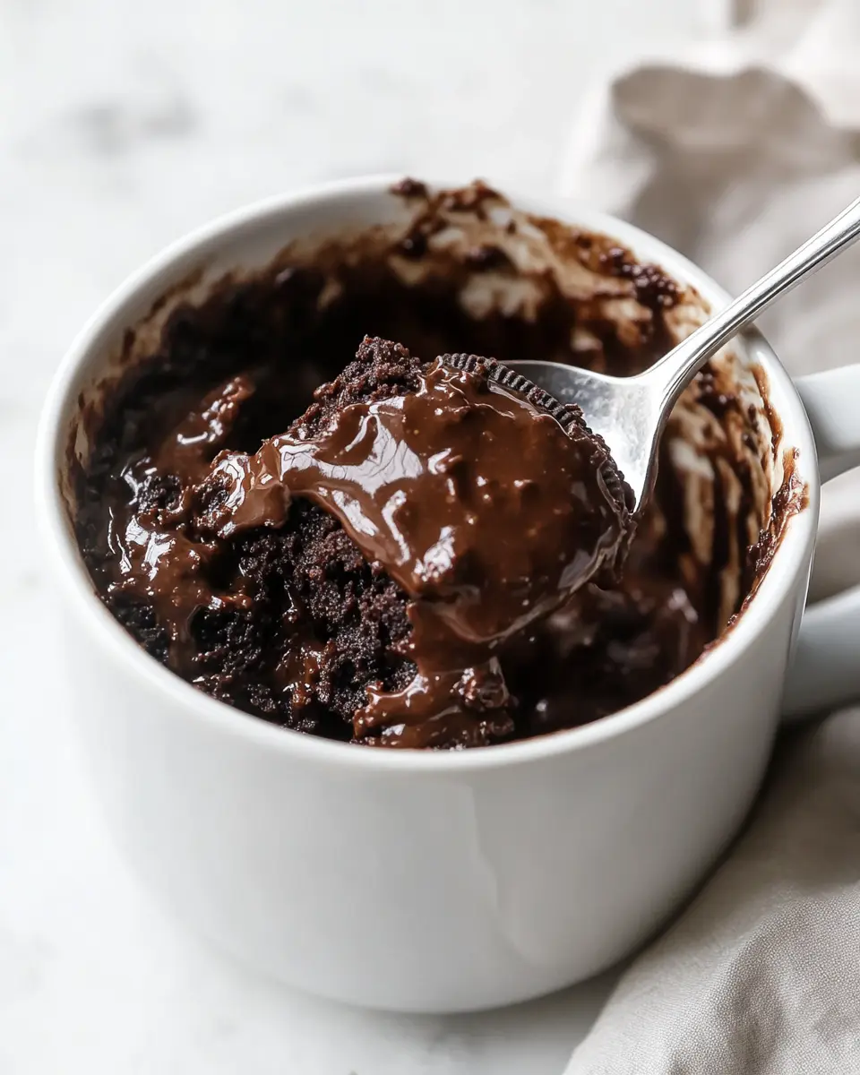 Oreo Mug Cake: The Viral Microwave Dessert That Takes 2 Minutes 10 Inside view of gooey Oreo mug cake with spoon