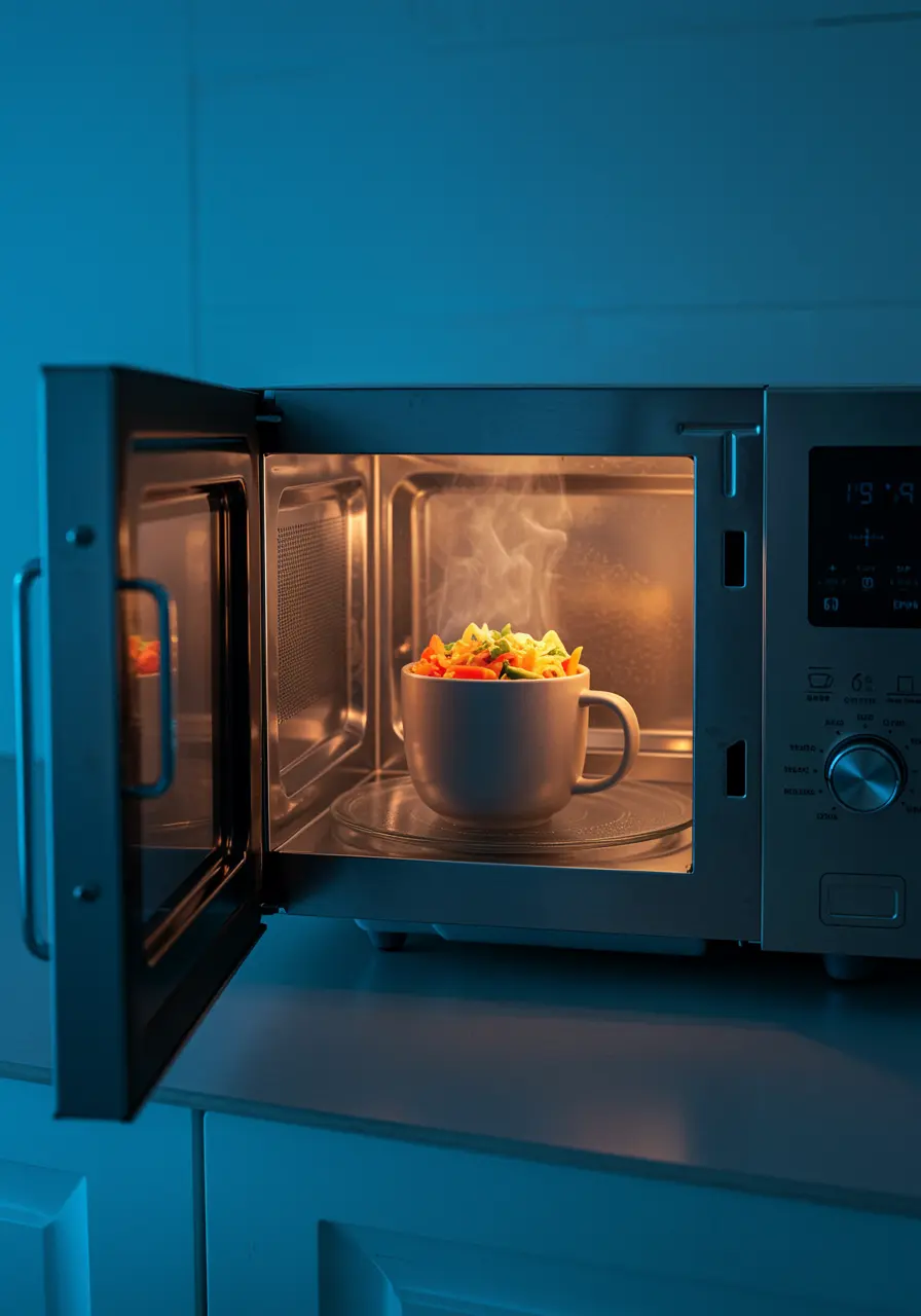 Keep Capacity and Cover: The Hidden Secret Behind Mug Meal Simplicity 2 Steaming mug meal in microwave illustrating fast and efficient cooking