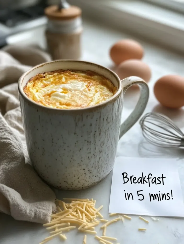 Mug cooking tips – fluffy egg omelette in tall mug with cozy breakfast setup