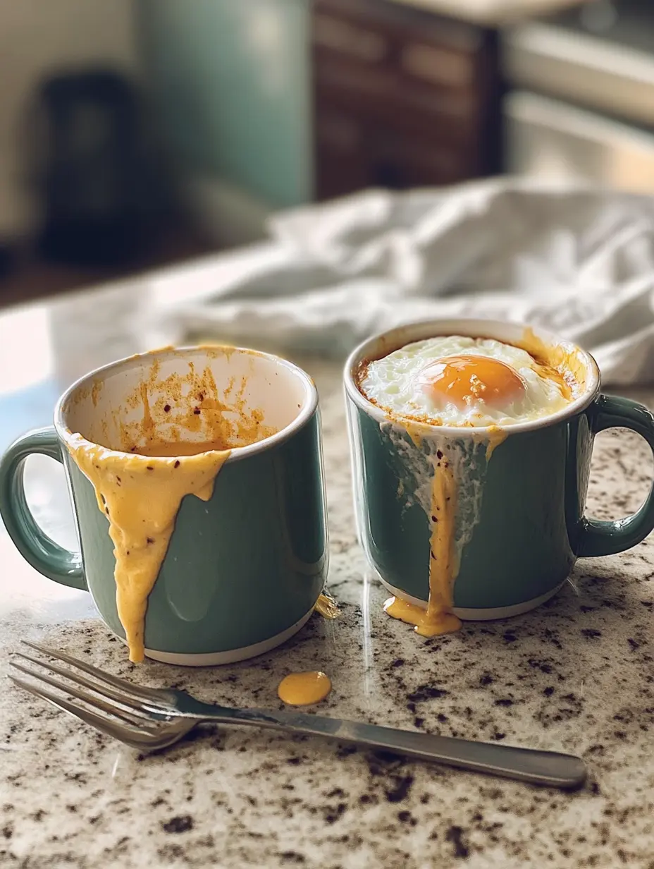5 Golden Mug Cooking Tips to Avoid Overflow and Rubbery Texture 1 Mug cooking tips – comparison between overflowing small mug and tall clean one