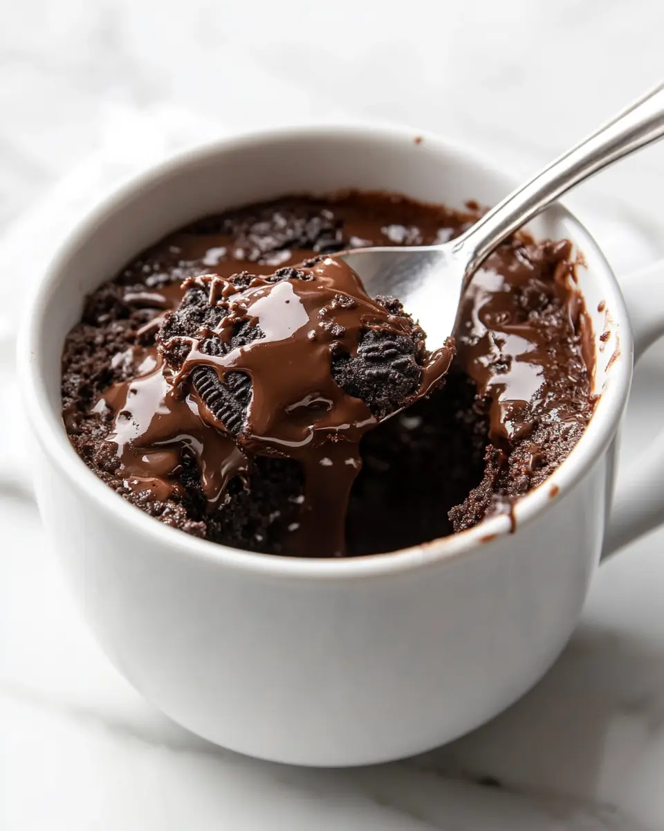 Oreo Mug Cake: The Viral Microwave Dessert That Takes 2 Minutes 12 Spoonful of warm Oreo mug cake with melted chocolate