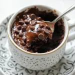 Cooked chocolate mug cake with soft center in a mug