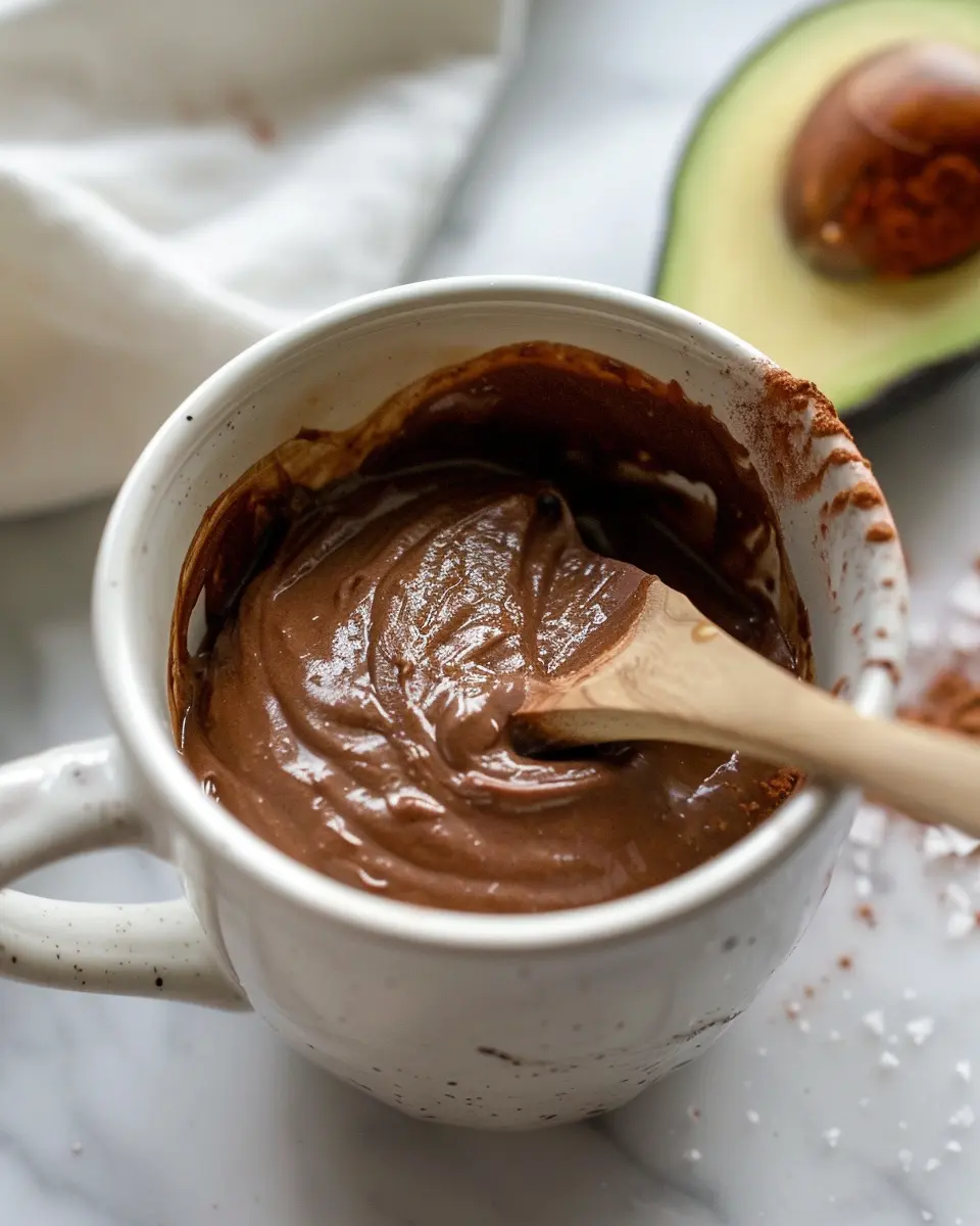 Avocado Chocolate Mug Cake – The Best Healthy Dessert in a Mug 11 Stirring flour and cocoa into mug cake batter