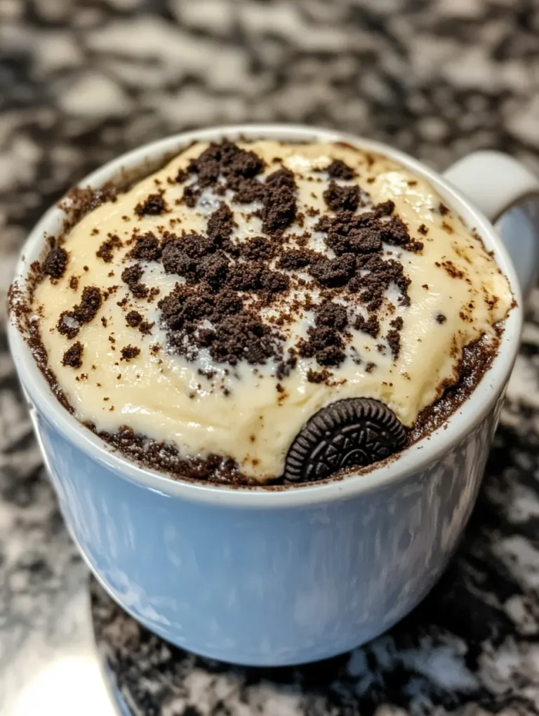 Labubu-Inspired Oreo Mug Cake with Cheesecake Filling (Quick & Cozy Treat) 6 Labubu-Inspired Oreo Mug Cake with Cheesecake Filling served warm in a white mug