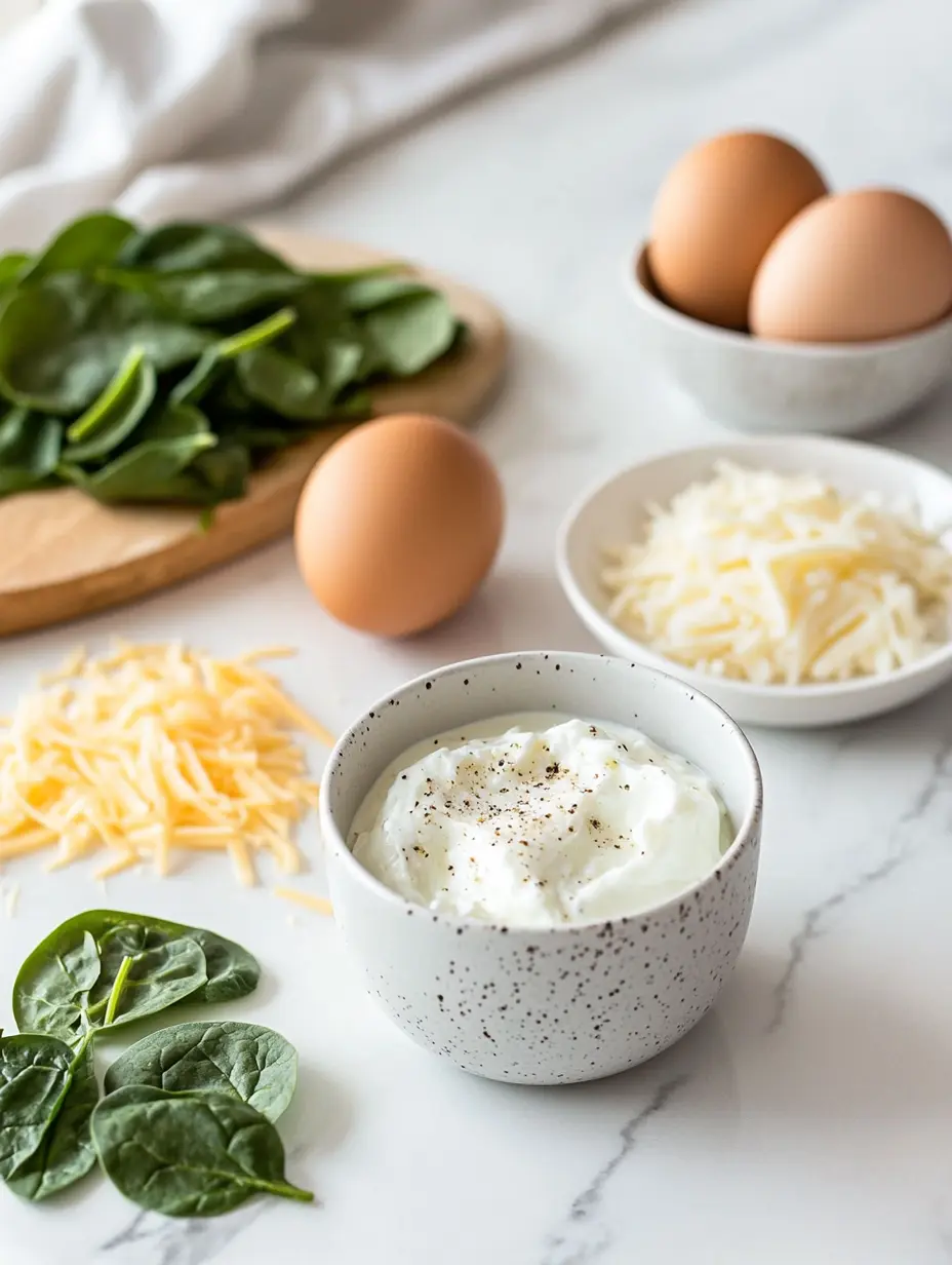Greek Yogurt Mug Frittata – The Cozy, Protein-Packed Breakfast You Can Microwave in Minutes 8 Greek yogurt, eggs, spinach, and cheese ingredients