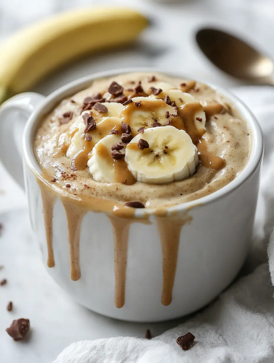 The 10 Best Mug Recipes You’ll Crave Again and Again 2 A soft fluffy mug cake with banana slices, peanut butter drizzle, and chocolate bits