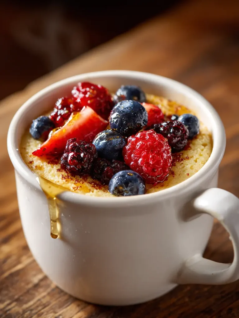 Cottage Cheese Mug Cake: The Cozy, Protein-Packed Dessert You Can Make in Minutes 9 Cottage cheese mug cake served warm with berries and honey