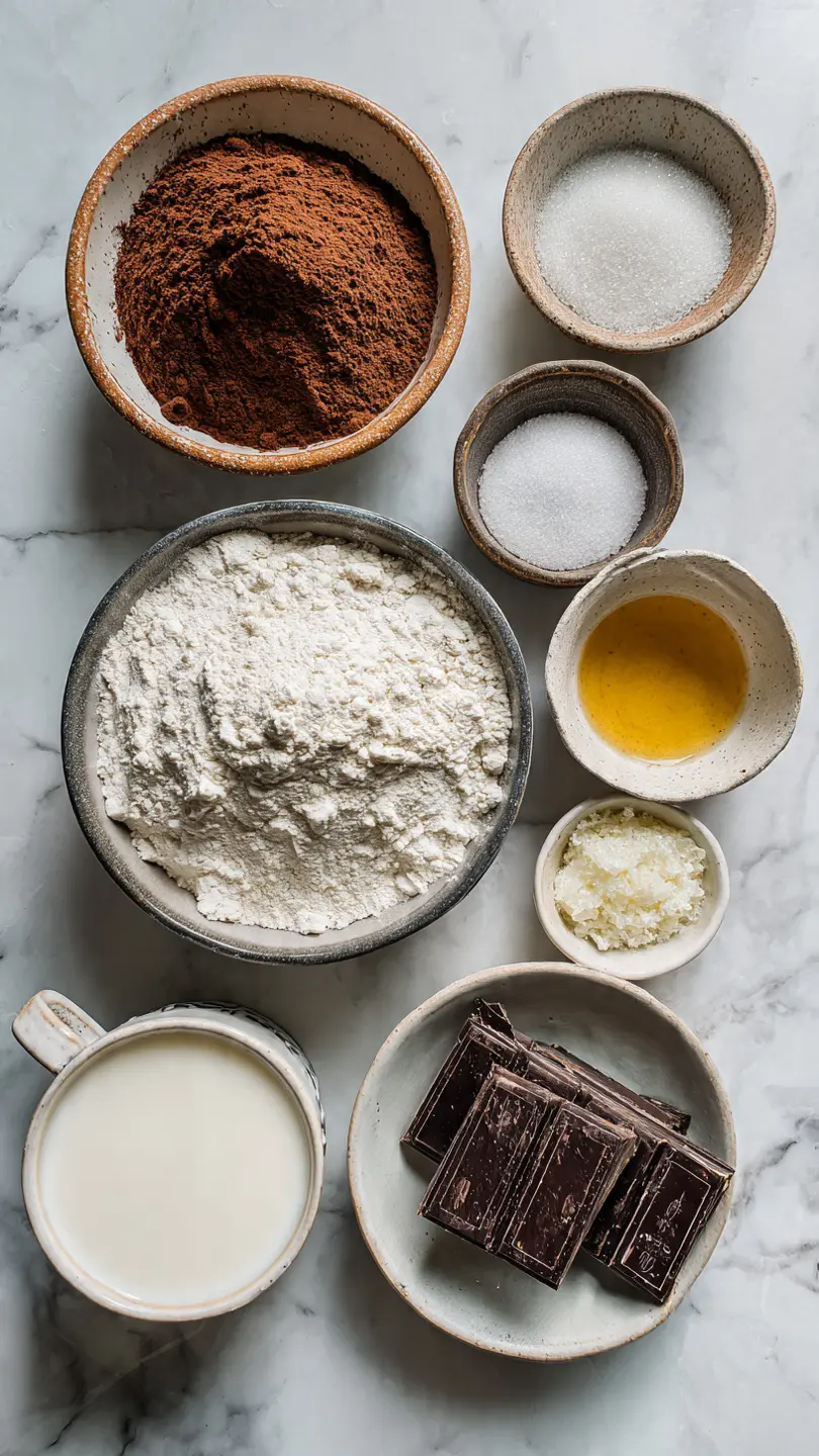 Chocolate Lava Mug Cake in 1 Minute (No Oven, Gooey Center) 2 ingredients for chocolate lava mug cake on marble countertop