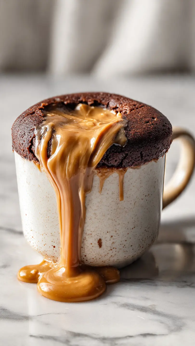 Chocolate Lava Mug Cake in 1 Minute (No Oven, Gooey Center) 6 chocolate mug cake with peanut butter molten center